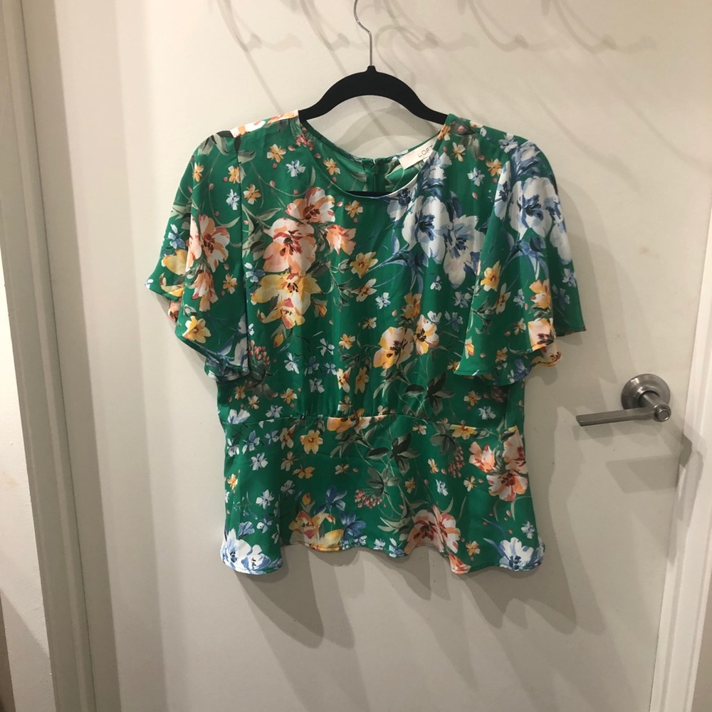 Loft Green Floral Peplum Top
